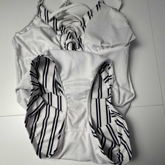 Nautica One-Piece Swimsuit – White & Navy Striped Lace-Up Front, Size M - Picture 7 of 7